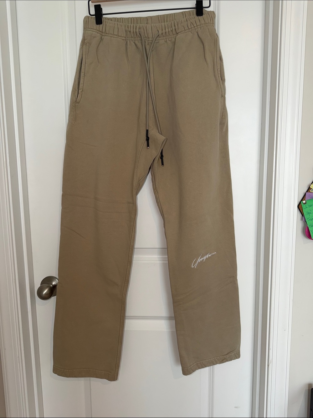 YoungLA Khaki Drawstring Sweatpants with Script Logo